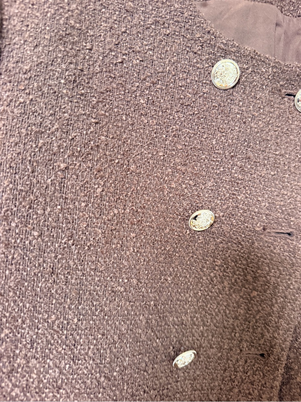 NWOT Ann Taylor LOFT Brown Textured Tweed Jacket Blazer Gold Buttons Size Large - Picture 4 of 5